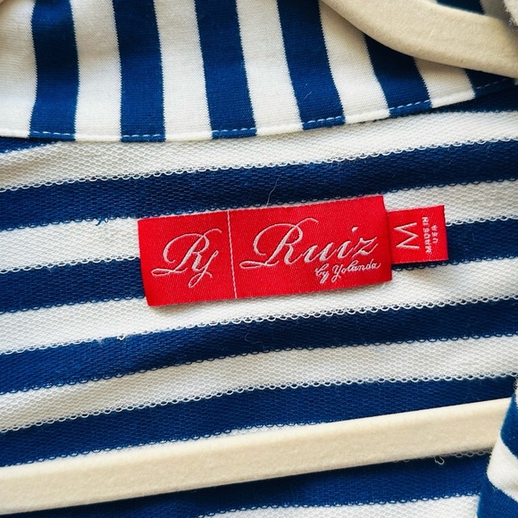 Ruiz by Yolanda Striped Navy and White Blazer with Button - Picture 3 of 5